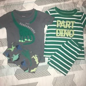 Two sets of dinosaur pajamas
